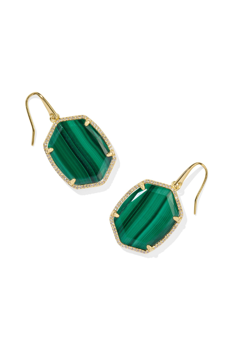 Kendra Scott Daphne Pave Drop Earrings in Gold/Green Malachite