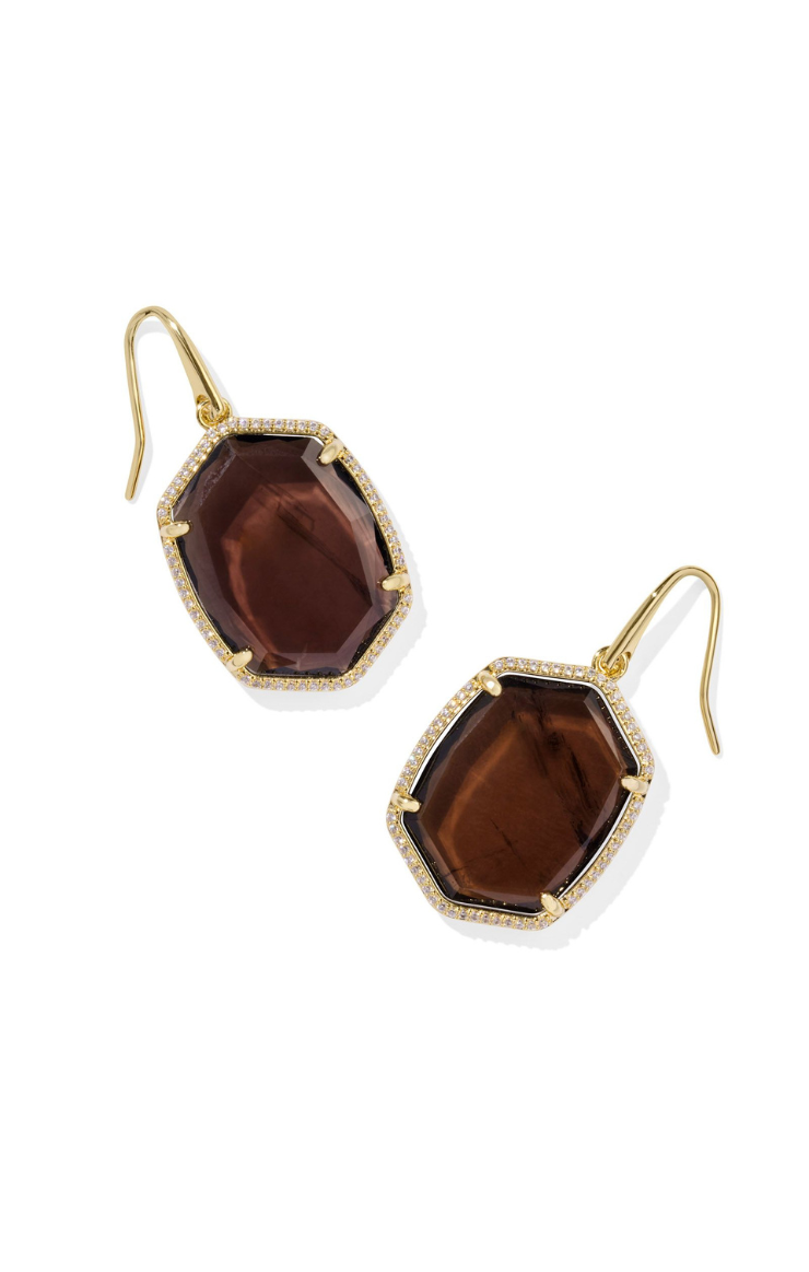 Kendra Scott Daphne Pave Frame Drop Earrings in Gold Smoky Quartz