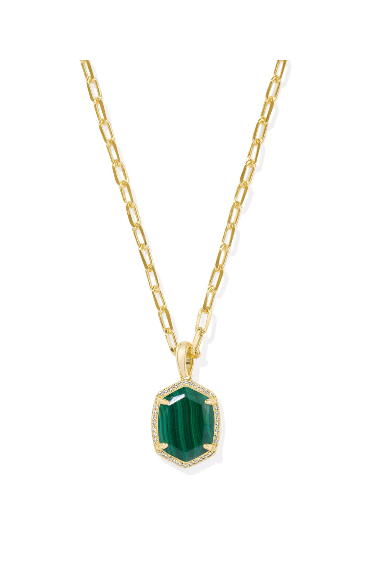 Kendra Scott Daphne Rave Frame Short Pendant Necklace in Gold/Green Malachite