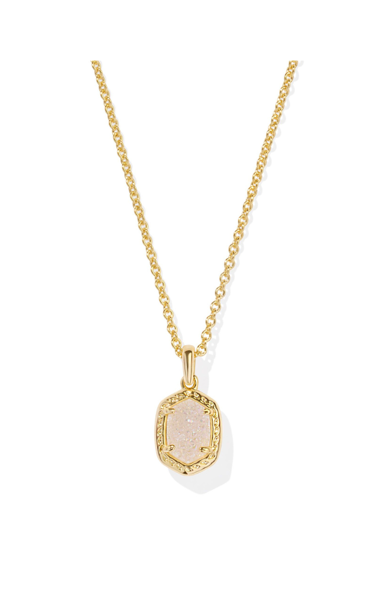 Kendra Scott Daphne Pave Frame Short Pendant Necklace in Gold/Iridescent Drusy