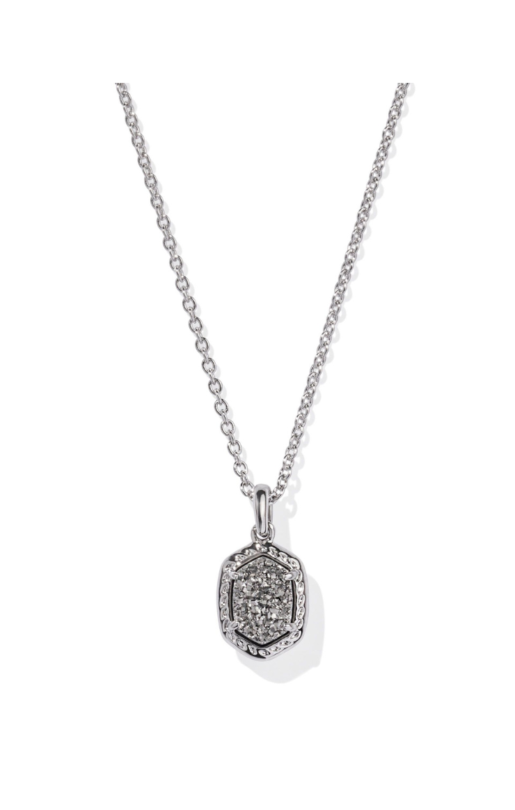 Kendra Scott Daphne Pave Frame Short Pendant Necklace in Rhodium/Platinum Drusy