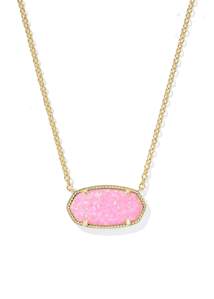 Women's gold chain necklace with a Kendra Scott elisa shaped light carnation kyocera opal pendant