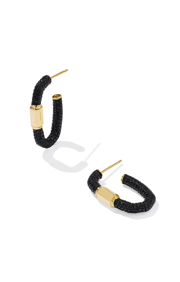 Kendra Scott Emery Hoop Earrings in Gold Black Crystal