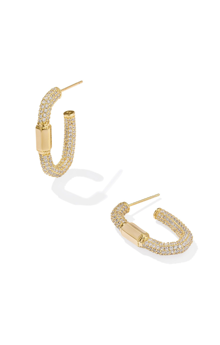 Kendra Scott Emery Hoop Earrings in Gold White Crystal