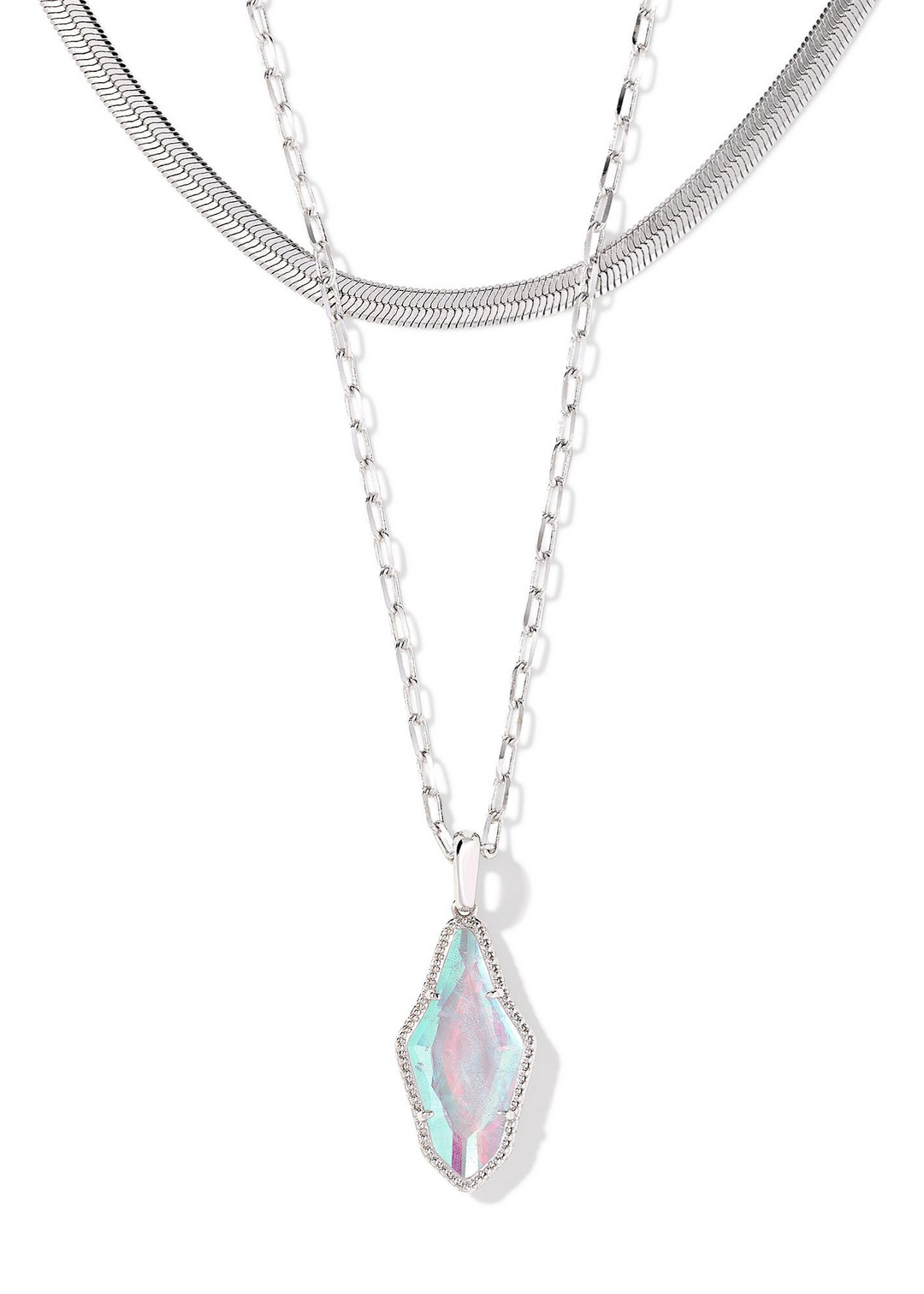 Kendra Scott Evelyn Multi Strand Necklace in Rhodium/Rock Crystal Dichroic