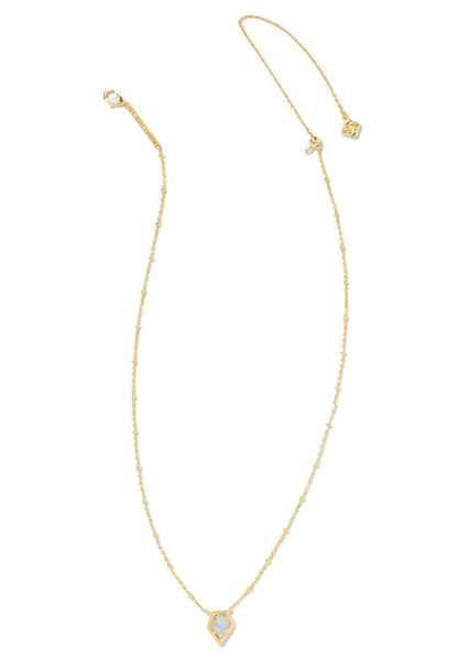 Framed Tess Satellite Short Pendant Necklace - Gold/Luster Light Blue Kyocera Opal