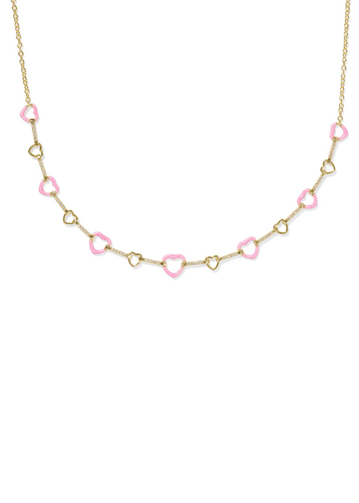 Kendra Scott Haisley Heart Strand Necklace in Gold/Pink Pearlescent Enamel