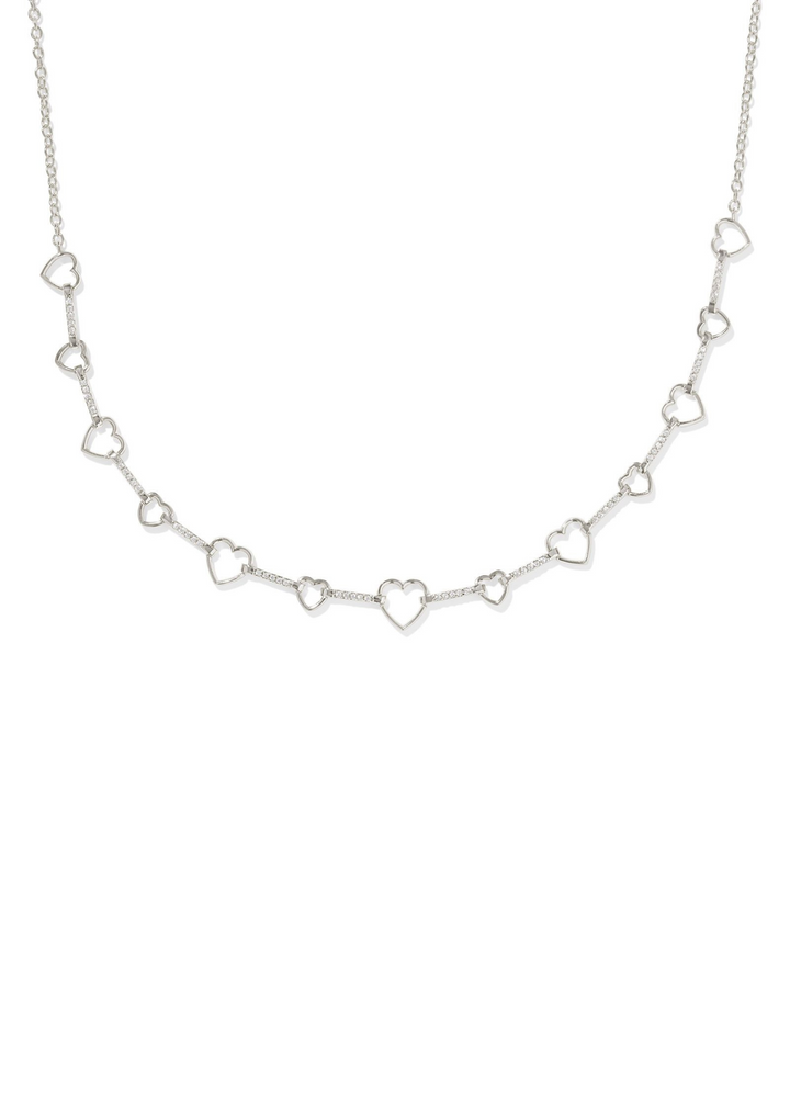 Kendra Scott Haisley Heart Strand Necklace in Rhodium/White Crystal