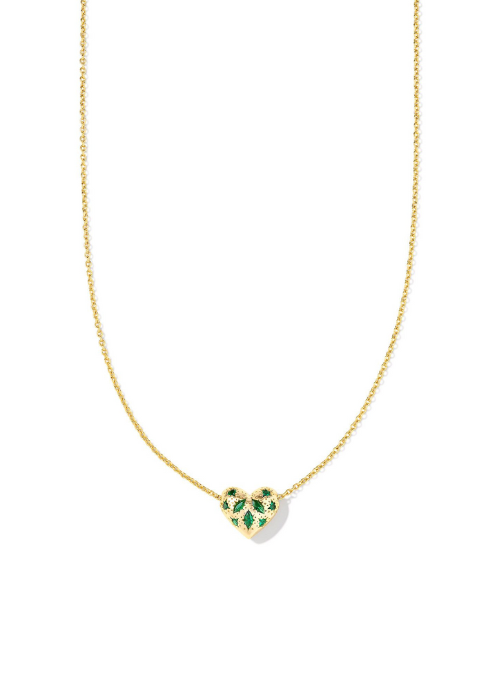 Kendra Scott Holland Heart Short Pendant in Gold/Green Crystal