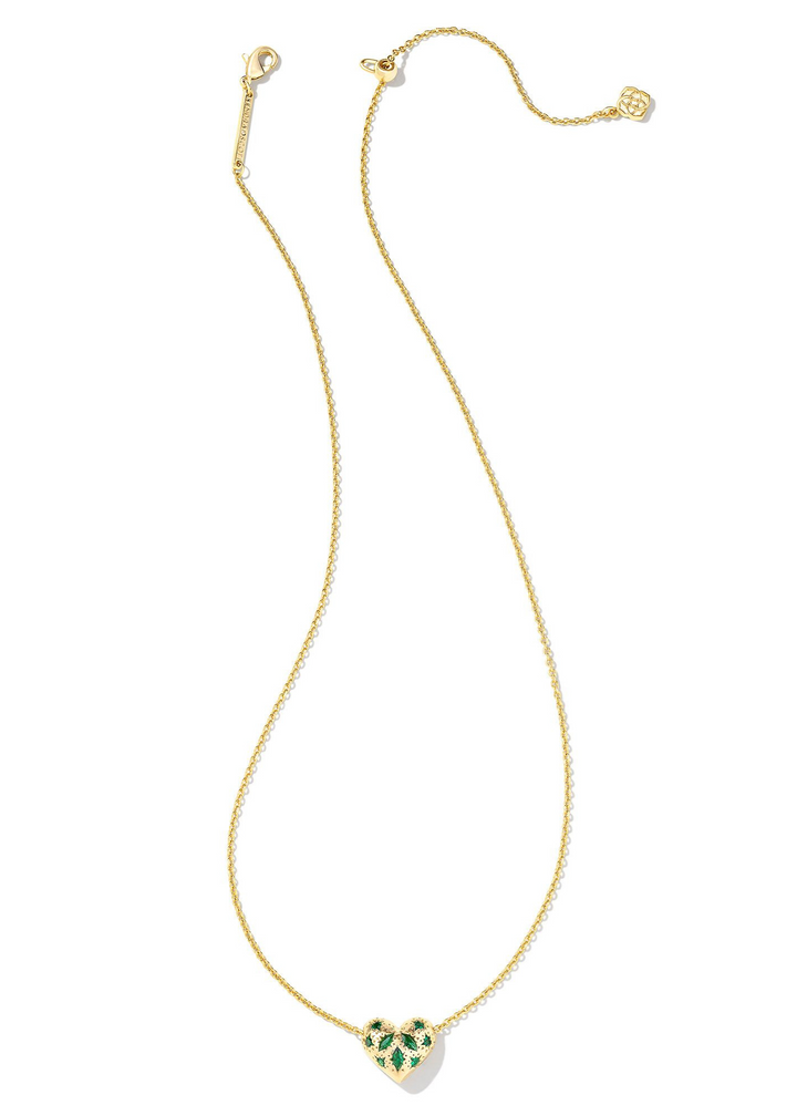 BOUTIQUE EXCLUSIVE* Kendra Scott Holland Heart Short Pendant Necklace - Gold/Green Crystal