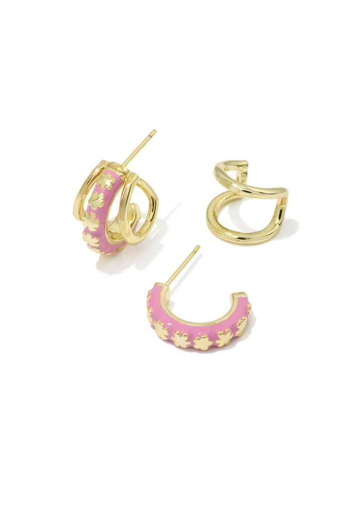 Pink and gold multipe hoop huggie earrings