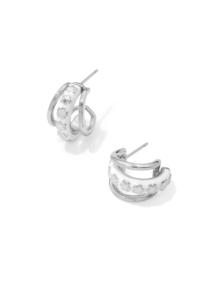 Silver and white multi hoop huggie earrings