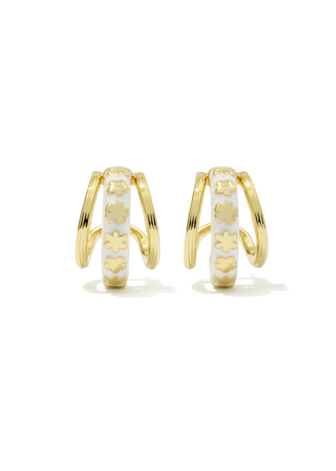 Gold and white multi hoop huggie earrings