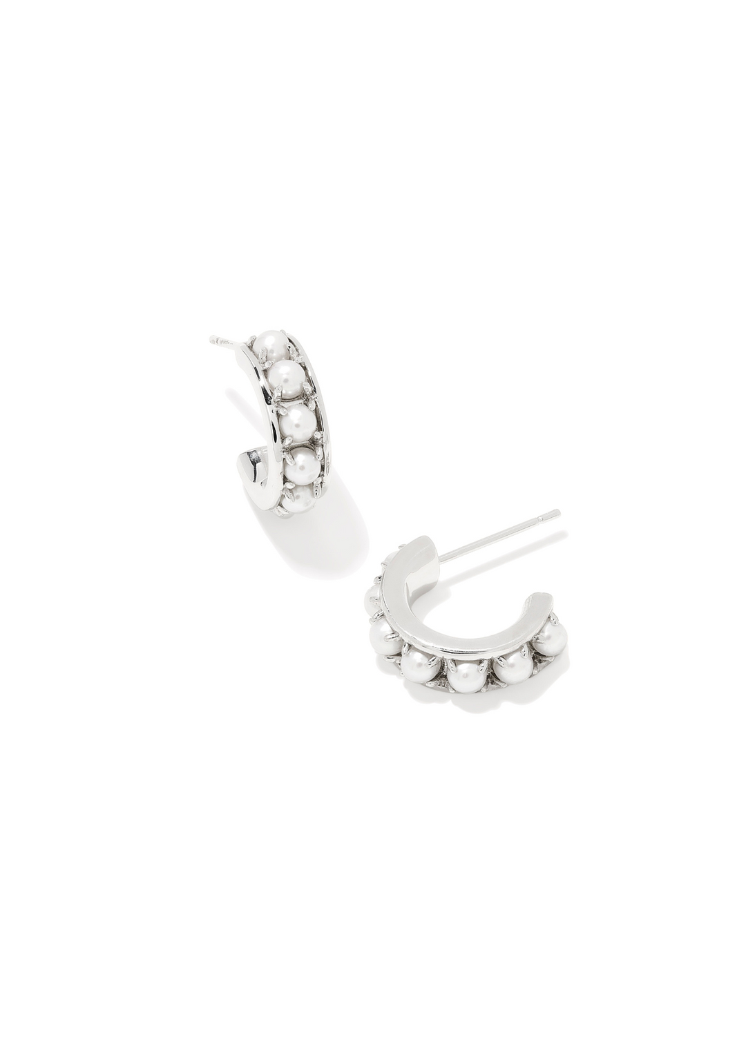 Kendra Scott Krista Huggie Earrings in Rhodium/White Pearl