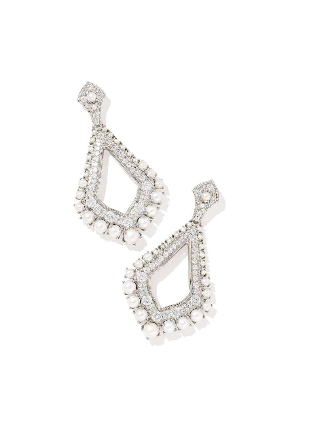 Kendra Scott Krista Statement Earrings in Rhodium/White Crystal