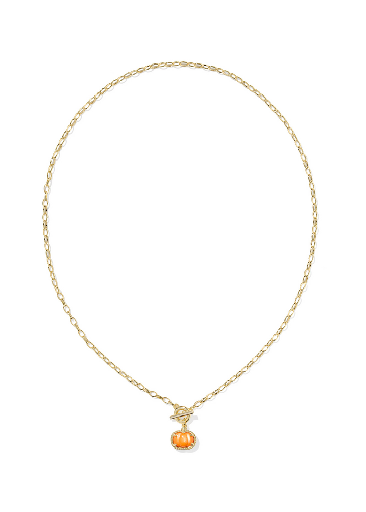 Kendra Scott Pumpkin Link and Chain Necklace - Gold/Orange Mother of Pearl