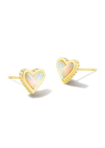Framed Ari Heart Stud Earrings - Gold/White Opalescent Resin
