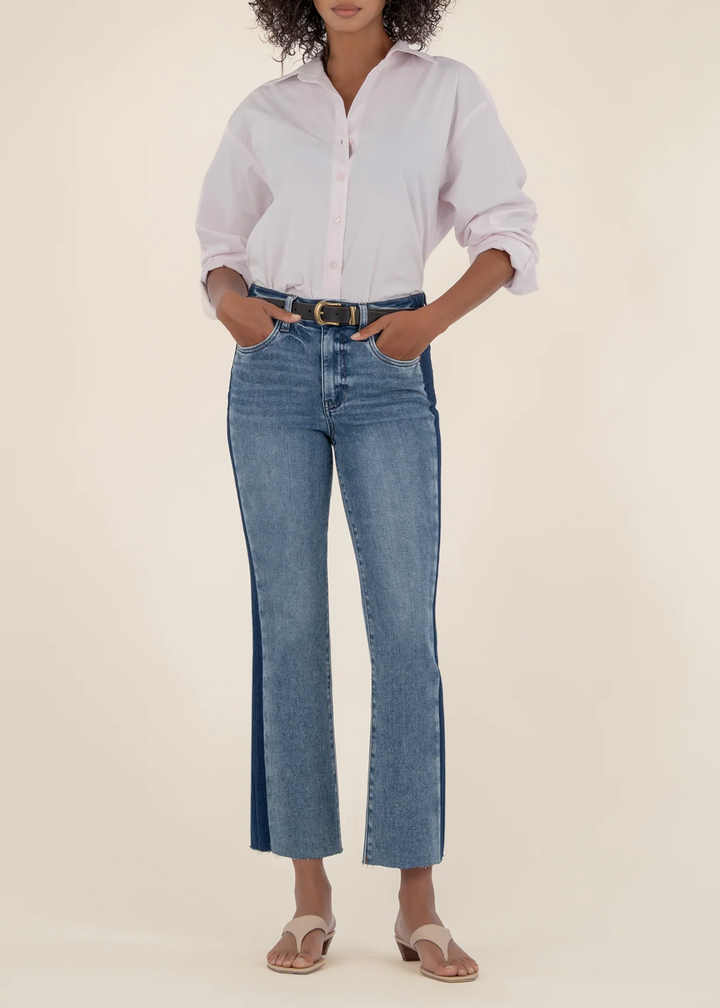 Kut From the Kloth Kelsey High Rise Ankle Flare w/ Raw Hems Jeans - Inerrant w/ Dark Base Wash