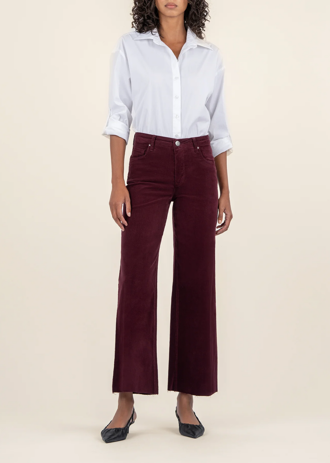 Kut From the Kloth Meg Corduroy High Rise Wide Leg Jeans with a long inseam in dark plum