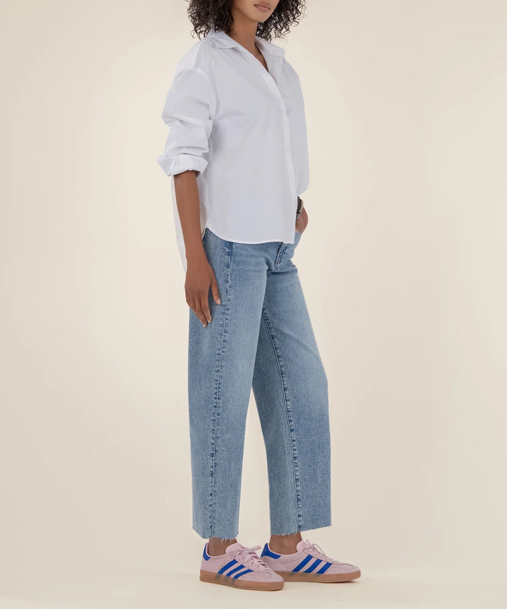 Kut From the Kloth Gwen High Rise Wide Leg Raw Hem Jeans