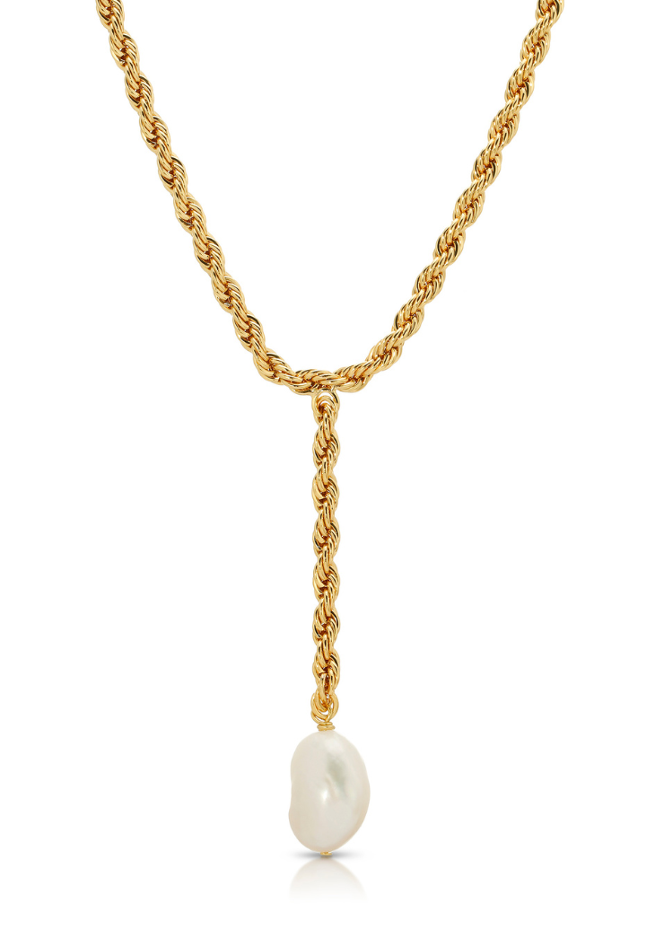 Leeada Bryn Pearl Lariat Necklace in Gold