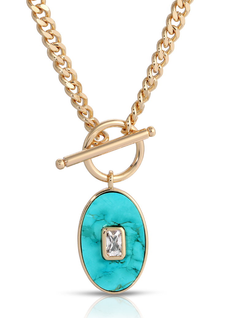 Leeada Juno Pendant Necklace in Turquoise Gold