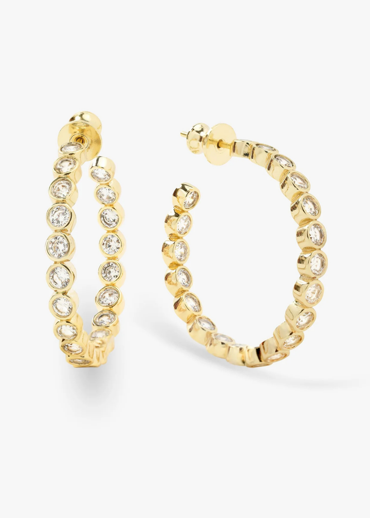 Melinda Maria Baroness 1.25" Hoops - Gold/White Crystal