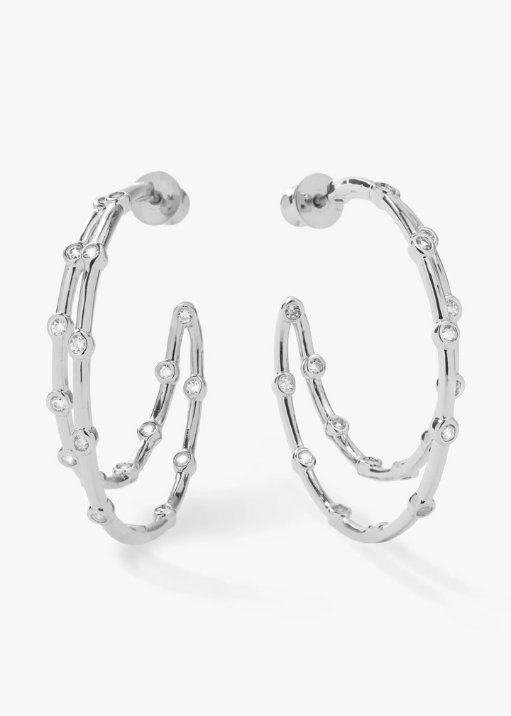 Melinda Maria Big Ass Doubled Hoops 1.5" - Silver/White Crystal