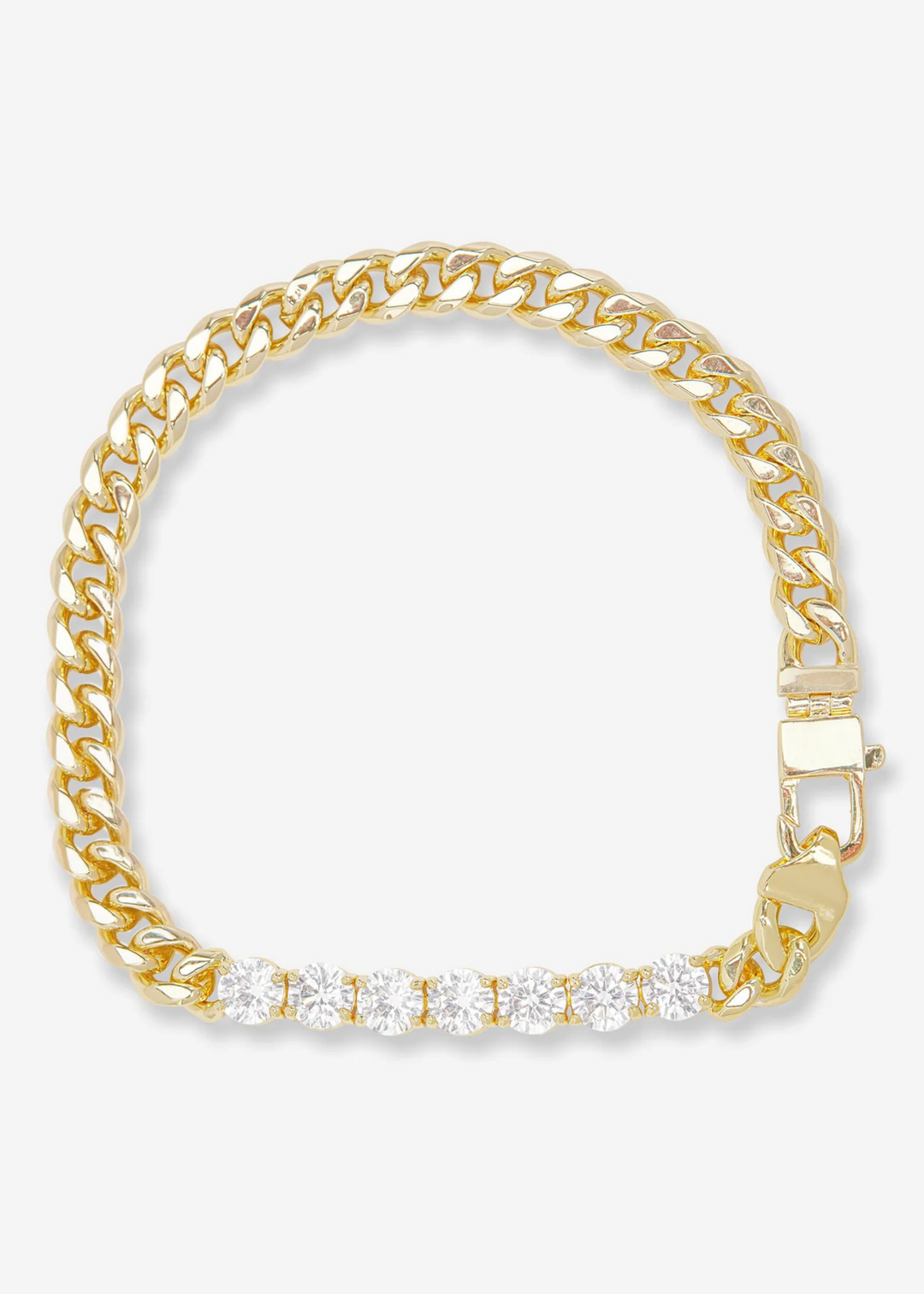 gold chain link bracelet with simulated diamonds