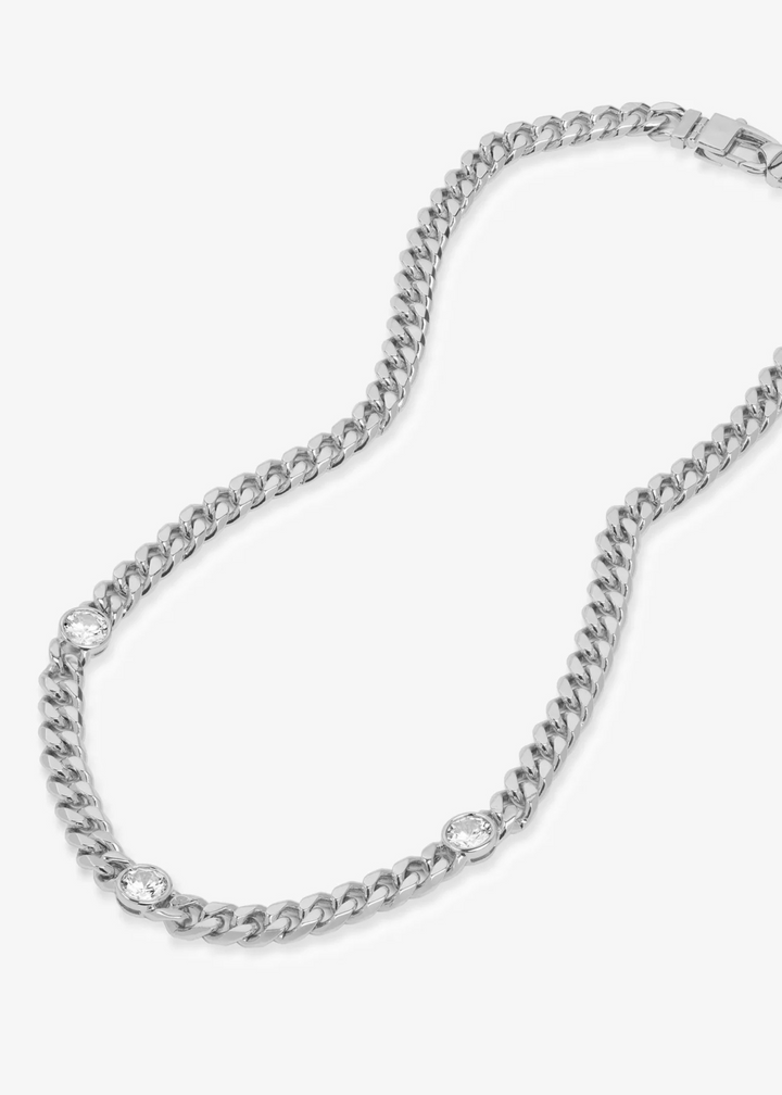 Melinda Maria Julian Triple Diamond 16" Cuban Chain Necklace - Silver/White Crystal