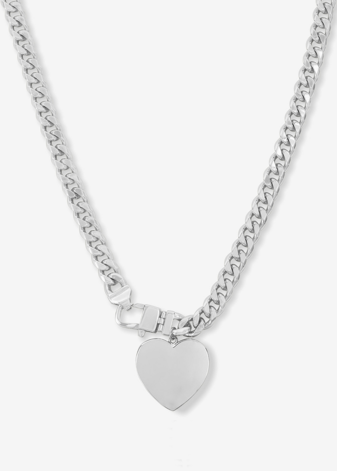 Women's silver chain necklace with an extra large silver heart pendant