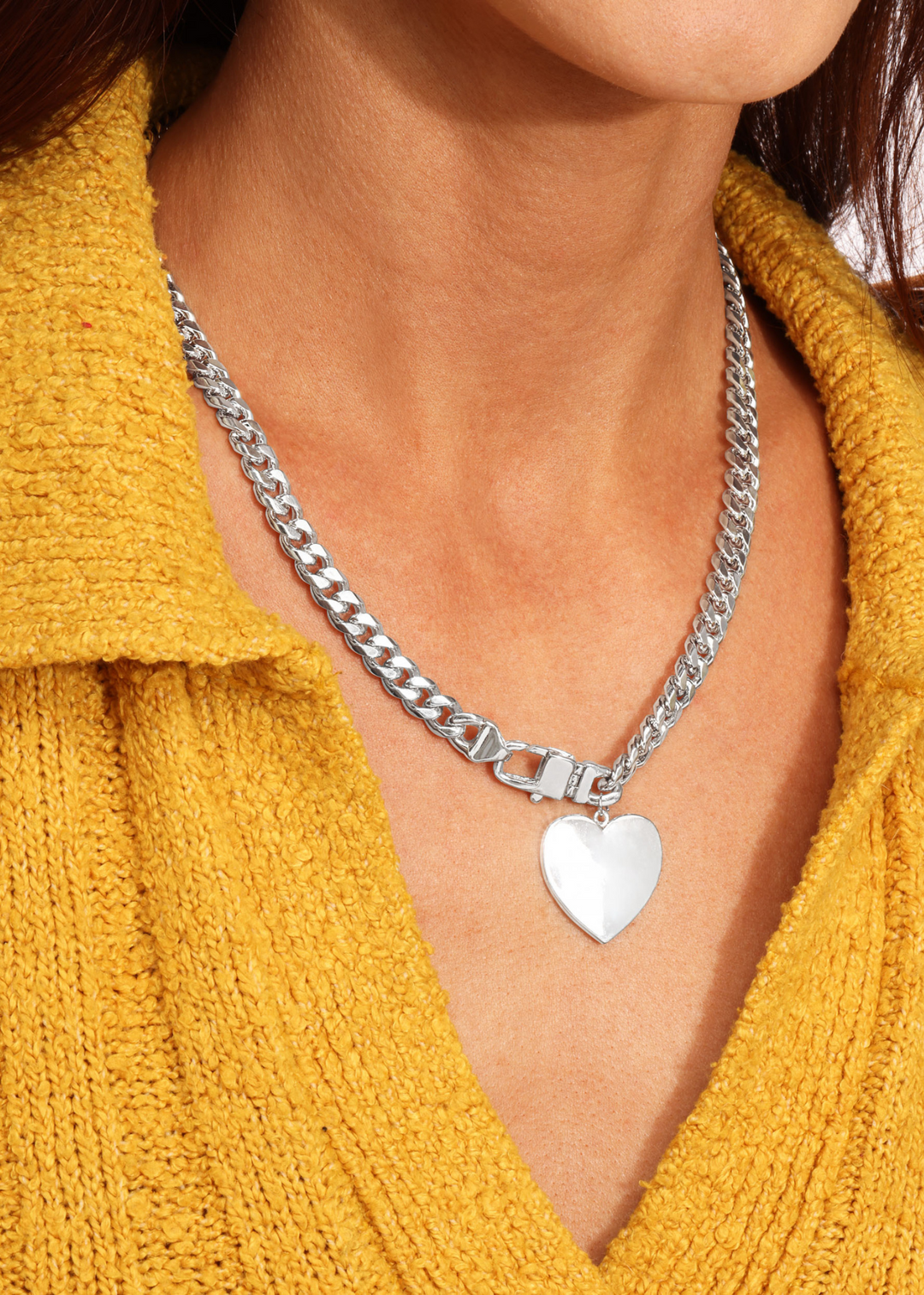 Melinda Maria Julian XL Heart Cuban Chain Necklace 18" - Silver