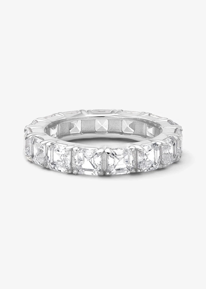 Melinda Maria women;s silver asscher cut diamond all around ring