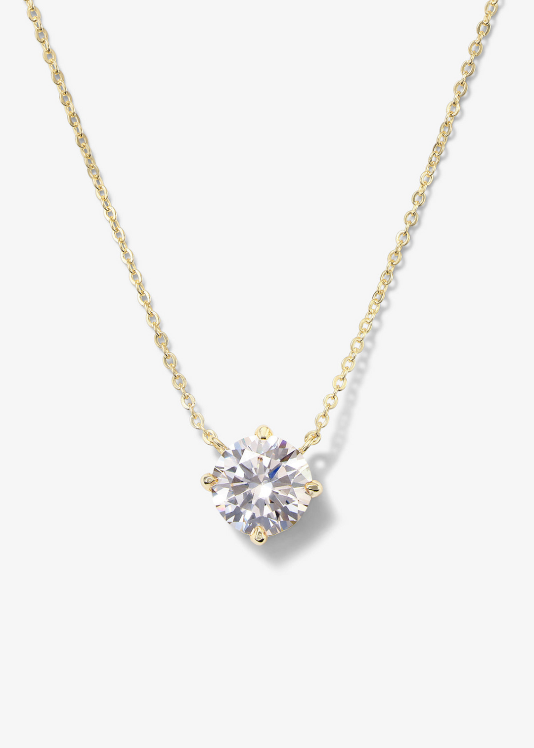 Women's gold chain necklace with a round diamond pendant