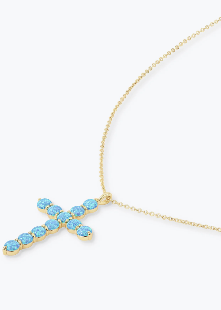 Melinda Maria Oh She Fancy Blue Opal Cross 18" Pendant Necklace - Gold/Blue Opal