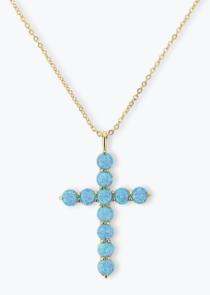 Melinda Maria Oh She Fancy Blue Opal Cross 18" Pendant Necklace - Gold/Blue Opal