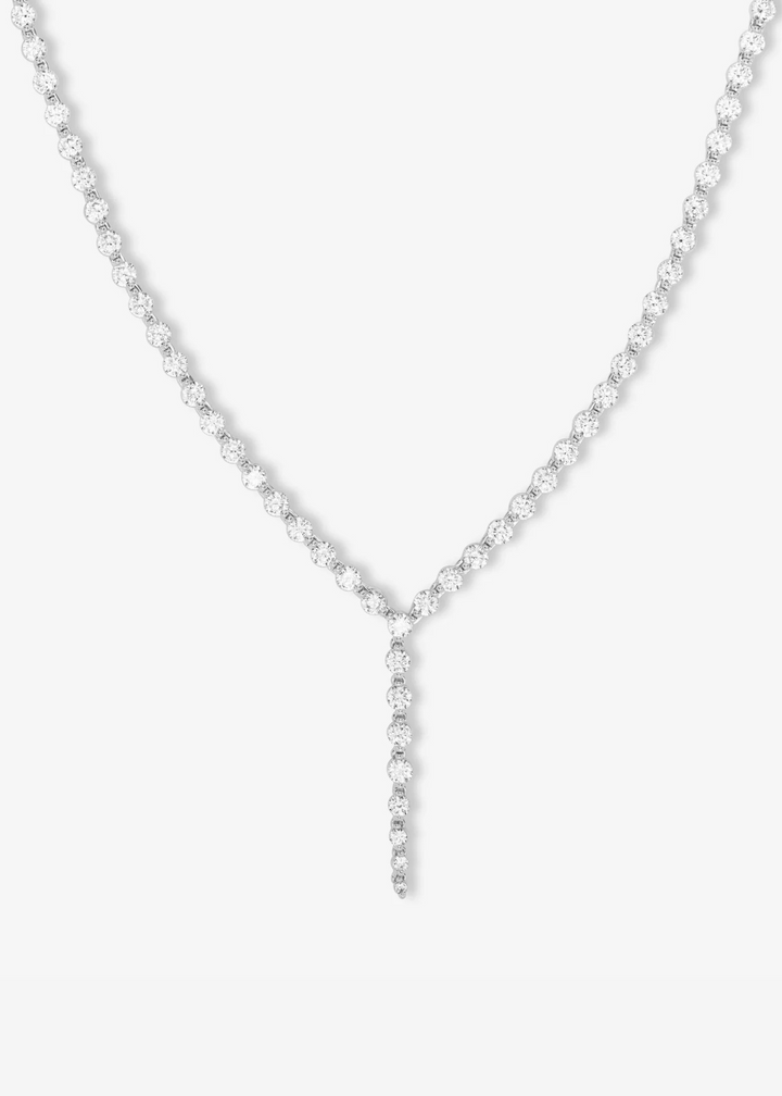 Melinda Maria She's an Icon Lariat Tennis Necklace 16" - Silver/White Crystal