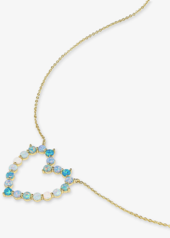 Melinda Maria She's an Icon Ombre Heart Necklace - Gold/Blue Opal