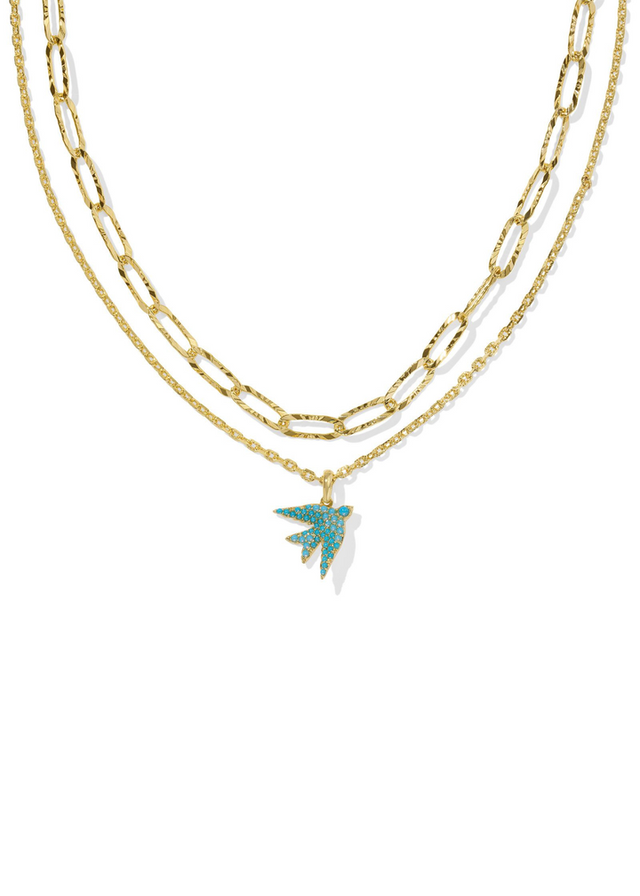 Kendra Scott Melody Bird Multi Strand Necklace in Gold/Teal Crystal