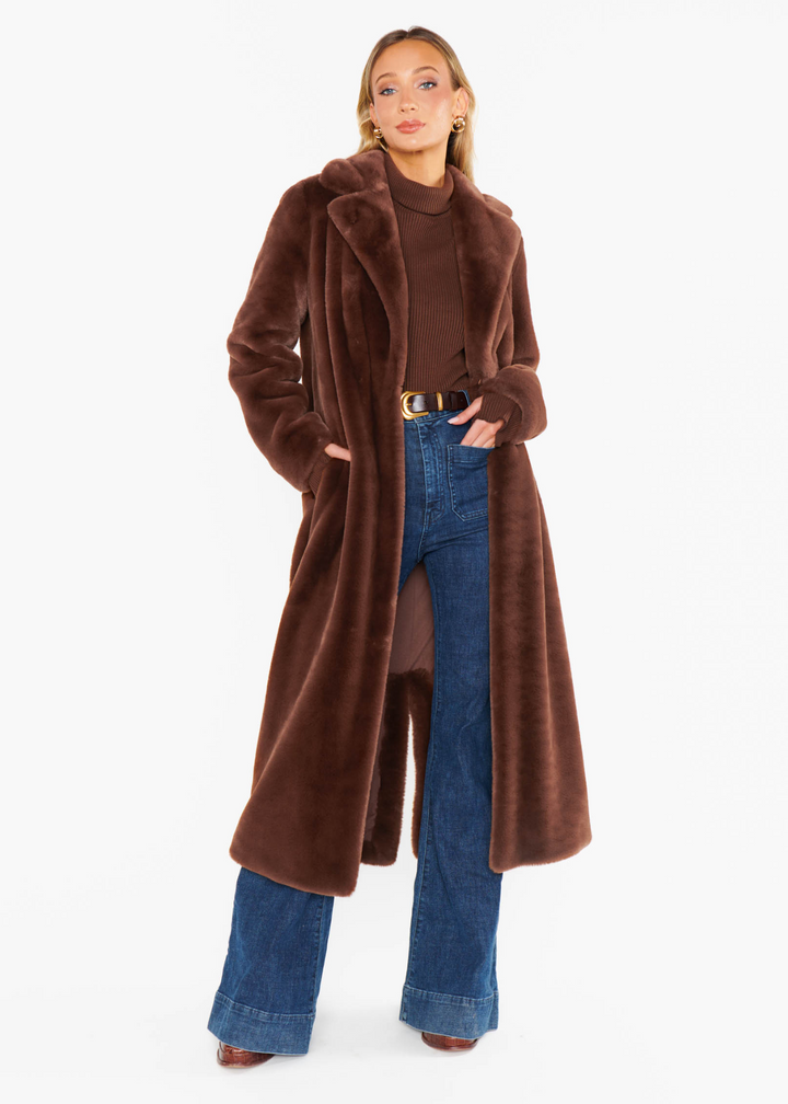 Show Me Your Mumu Miss Tiffy Fur Jacket in Brown Faux Fur