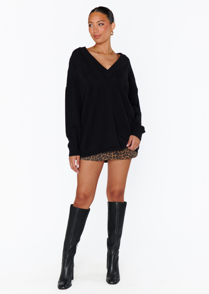 women's black knit v neck sweater