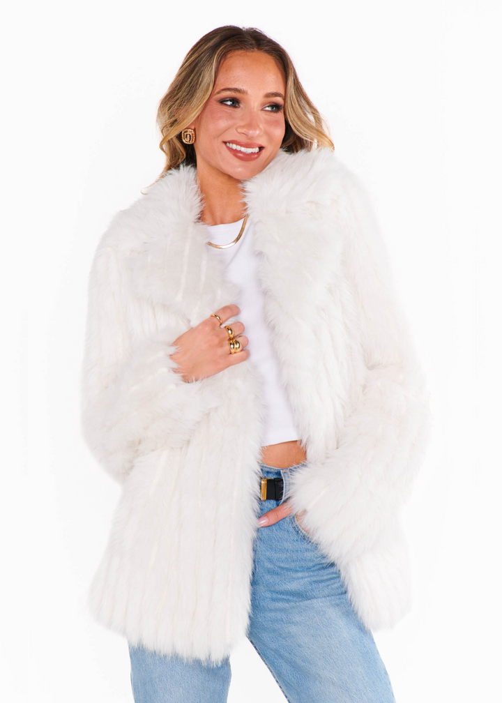 Show Me Your Mumu Salt Lake Fur Coat in White Faux Fur