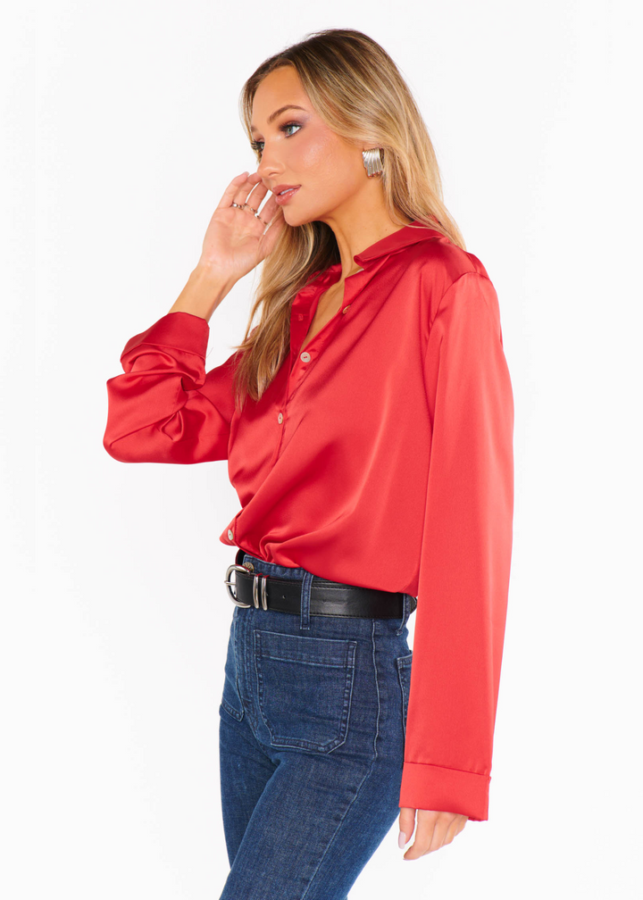 Show Me Your Mumu Smith Button Down - Red Luxe Satin