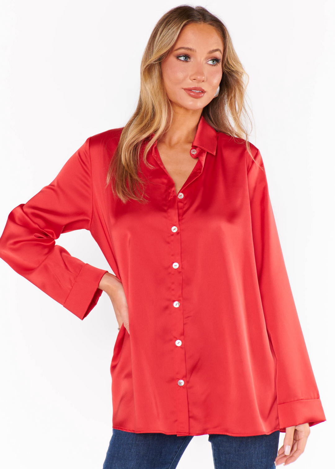 Show Me Your Mumu Smith Button Down - Red Luxe Satin