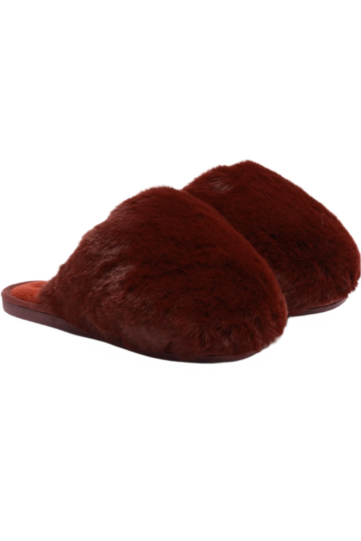 Free People Snowball Slipper - Cabernet Faux Fur