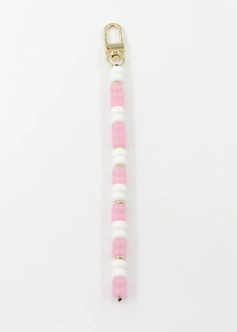 Long Multi Color Bag Charm - Pink & White