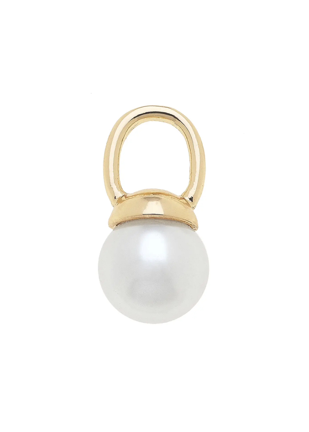 Pearl charm with a gold hook on a white background