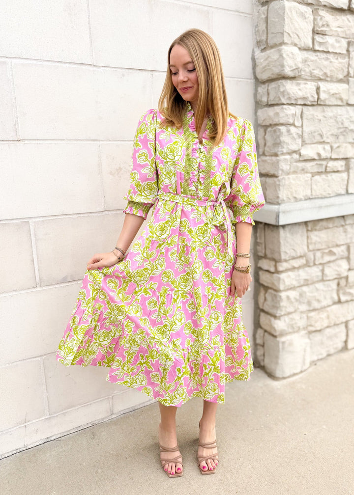 Uncle Frank Rose Bouquet Midi Dress Med Uncle Frank Rose Bouquet Midi Dress Med