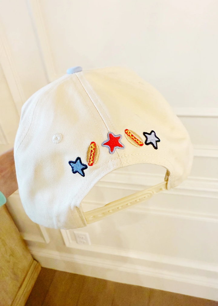 Back of a hat with a summer graphics 