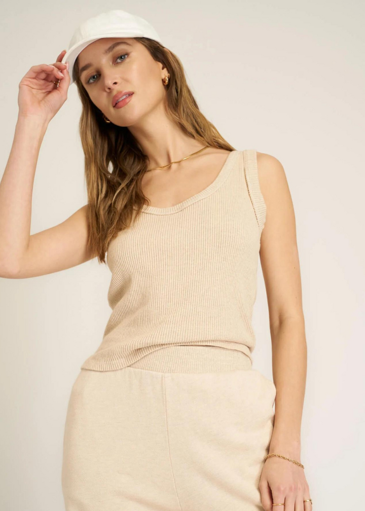 tan ribbed scoop neck tank top 